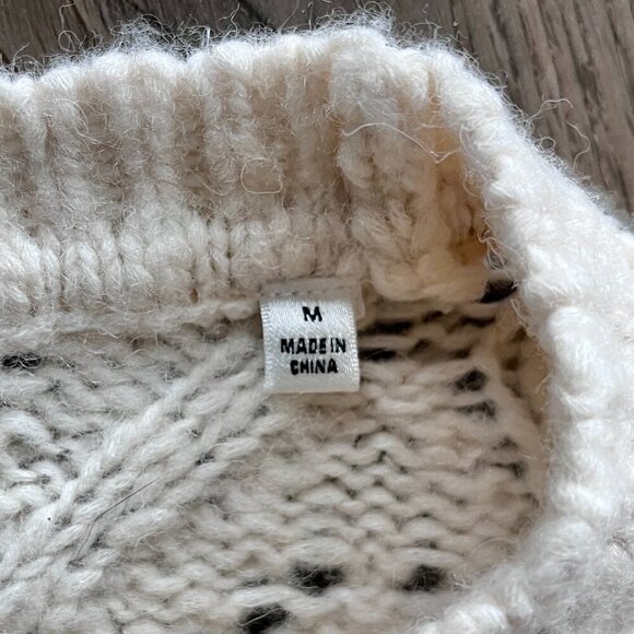 7 For All Mankind Pointelle Crochet Sweater Cream Bubble Sleeve Size M Boho Chic - Picture 4 of 7